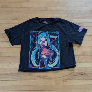 Hatsune Miku Cropped Anime T Shirt Size M Black Japanese Cosplay Summer Relax